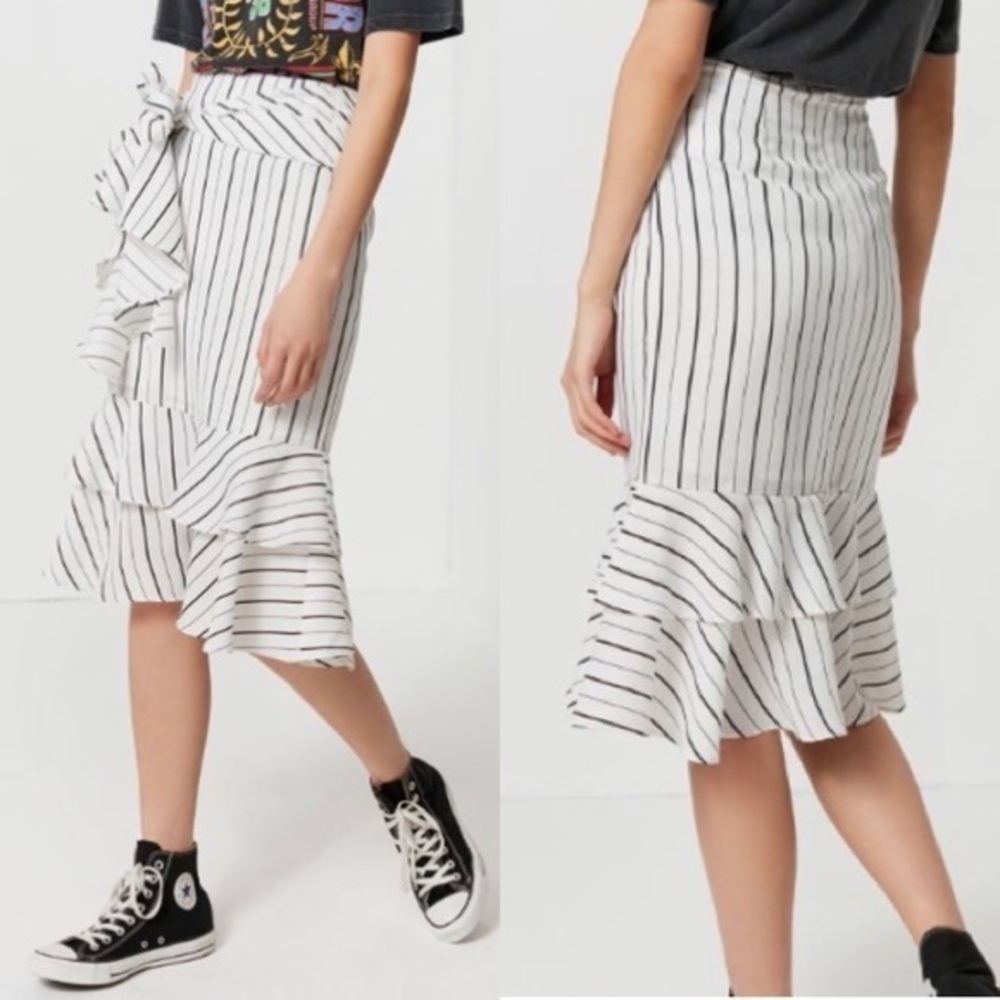 Striped Ruffled Midi Waterfall Skirt  NWT
